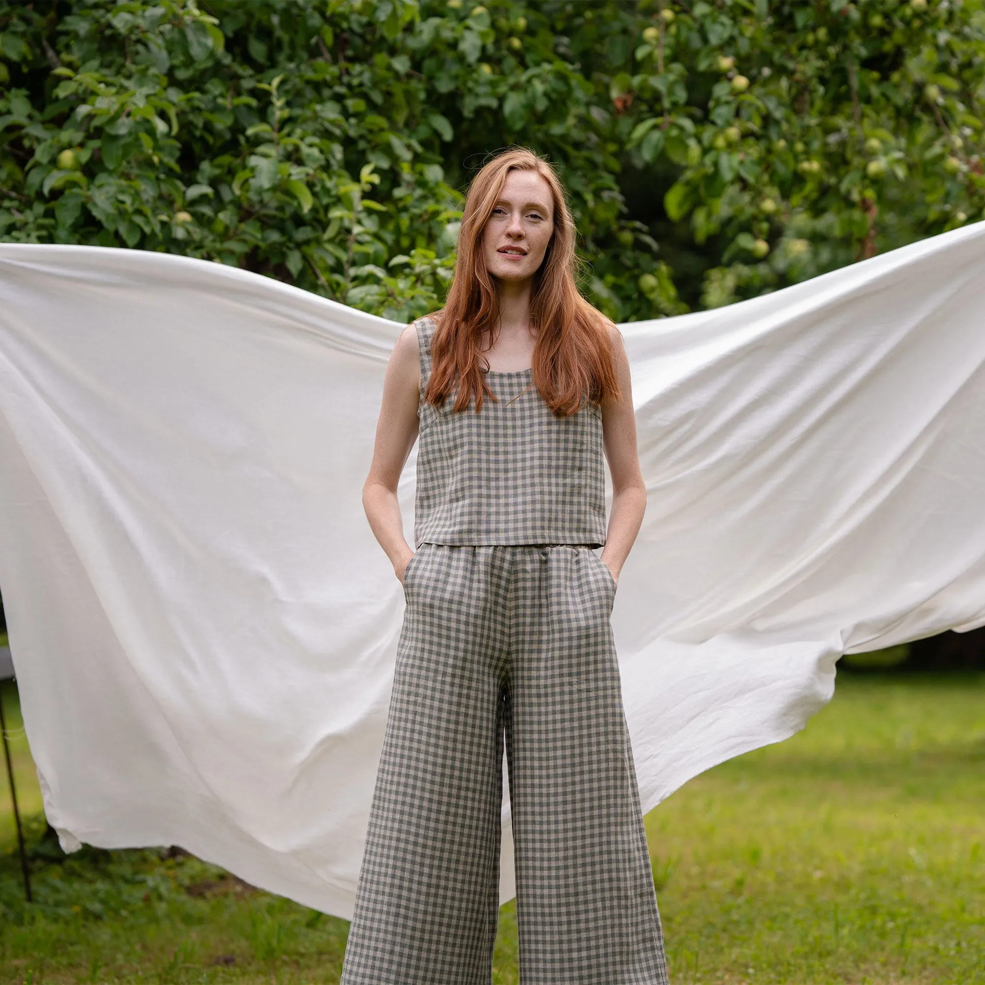 Green Gingham Crop Top & Culottes 2-Piece