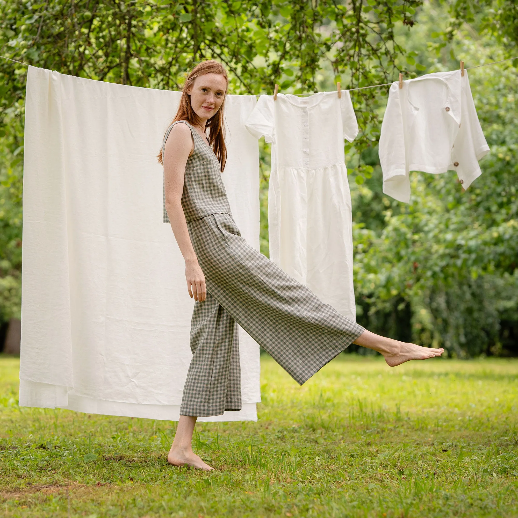 Green Gingham Crop Top & Culottes 2-Piece