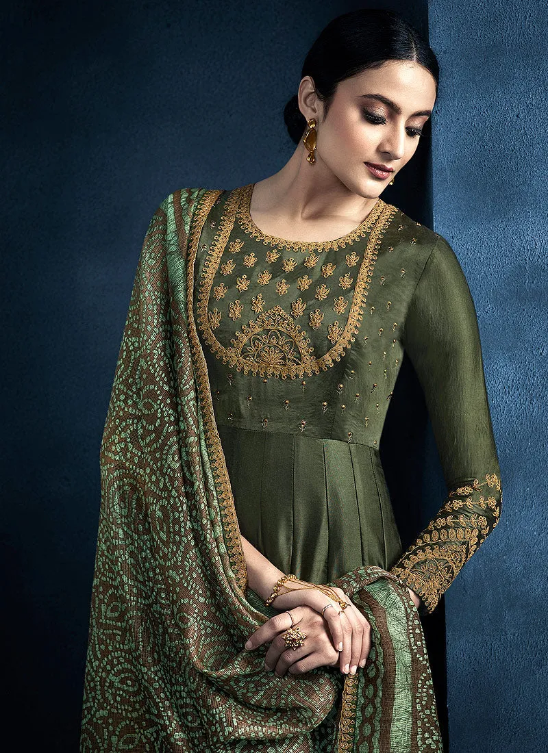 Green Golden Embroidered Anarkali Suit