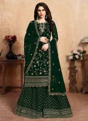 Green Golden Embroidered Designer Sharara Style Suit