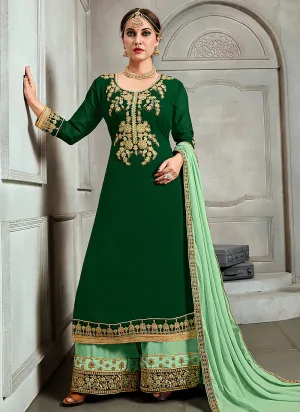 Green Golden Embroidered Pakistani Palazzo Suit