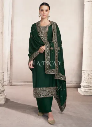 Green Golden Embroidered Silk Salwar Kameez