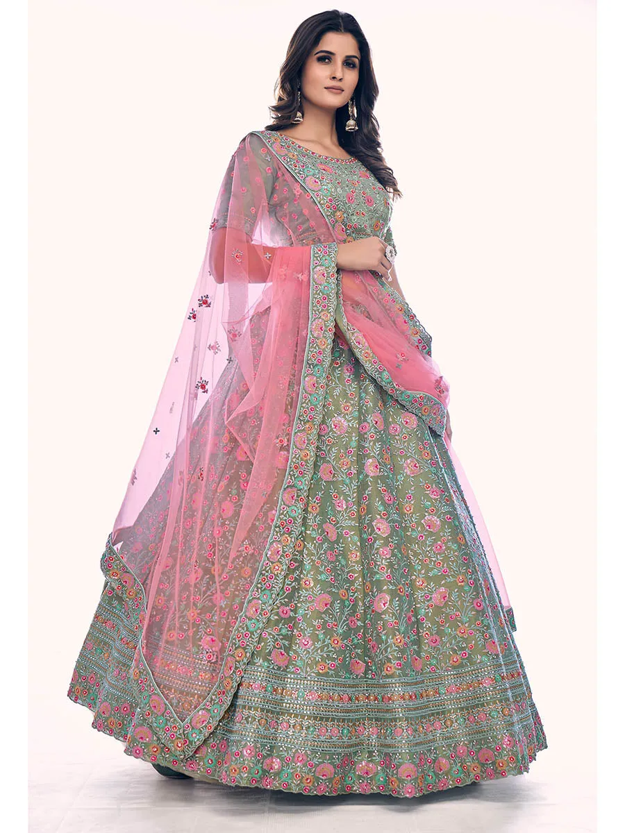 Green Gota Silk Embroidered Designer Lehenga Choli