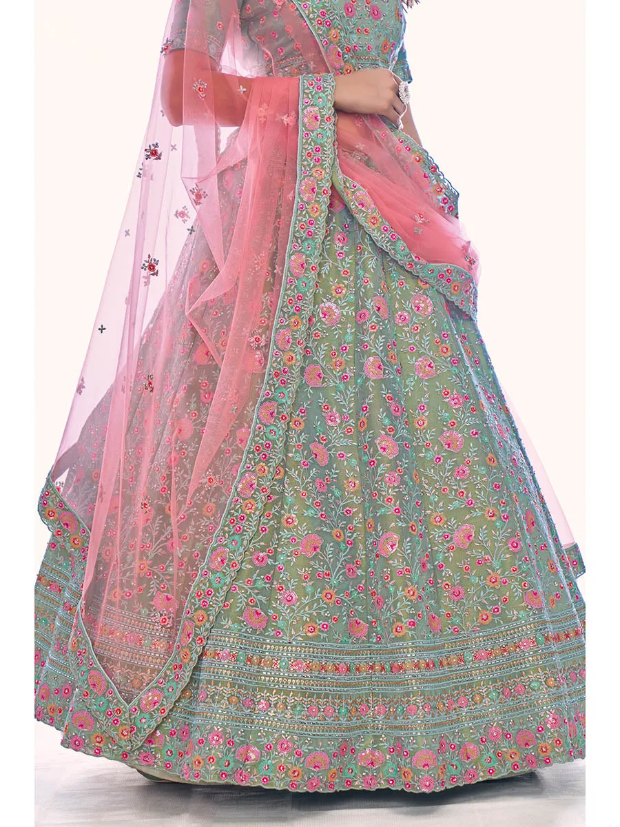 Green Gota Silk Embroidered Designer Lehenga Choli