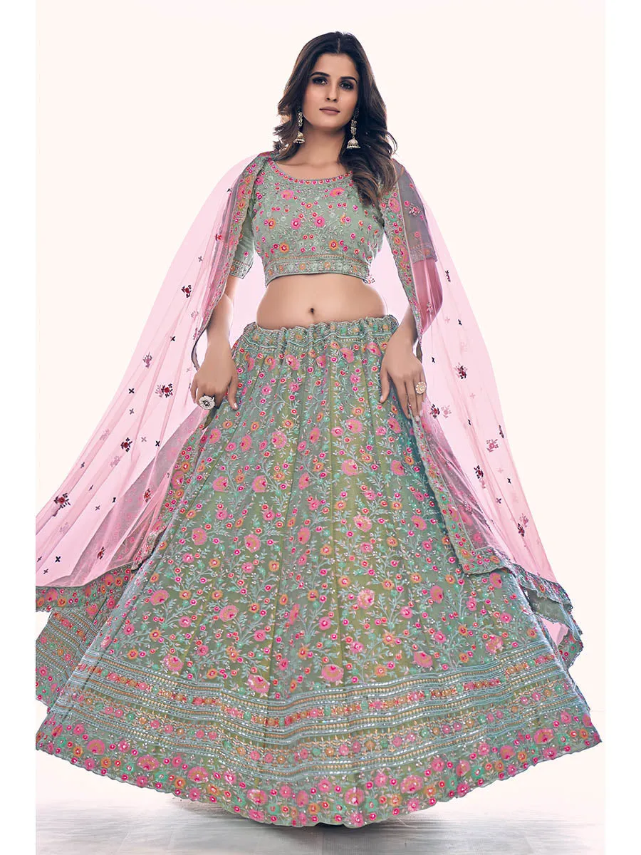 Green Gota Silk Embroidered Designer Lehenga Choli