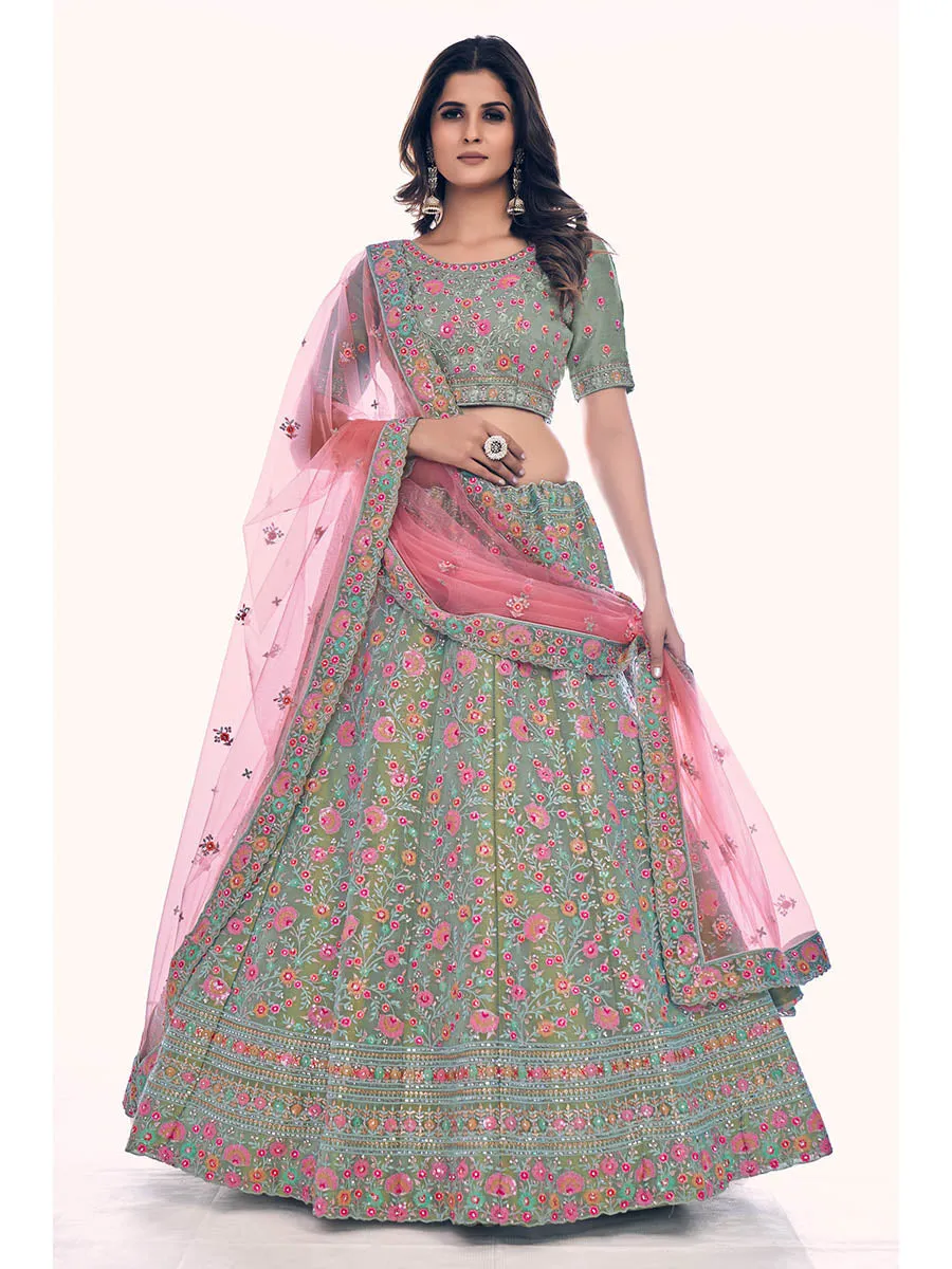 Green Gota Silk Embroidered Designer Lehenga Choli