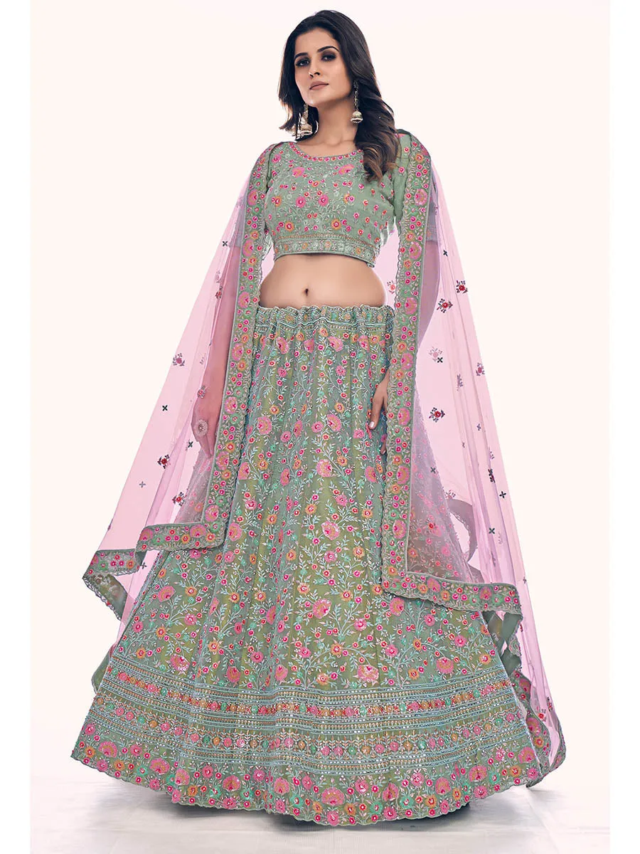 Green Gota Silk Embroidered Designer Lehenga Choli