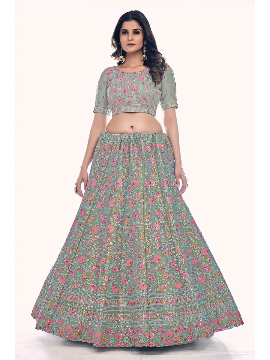 Green Gota Silk Embroidered Designer Lehenga Choli