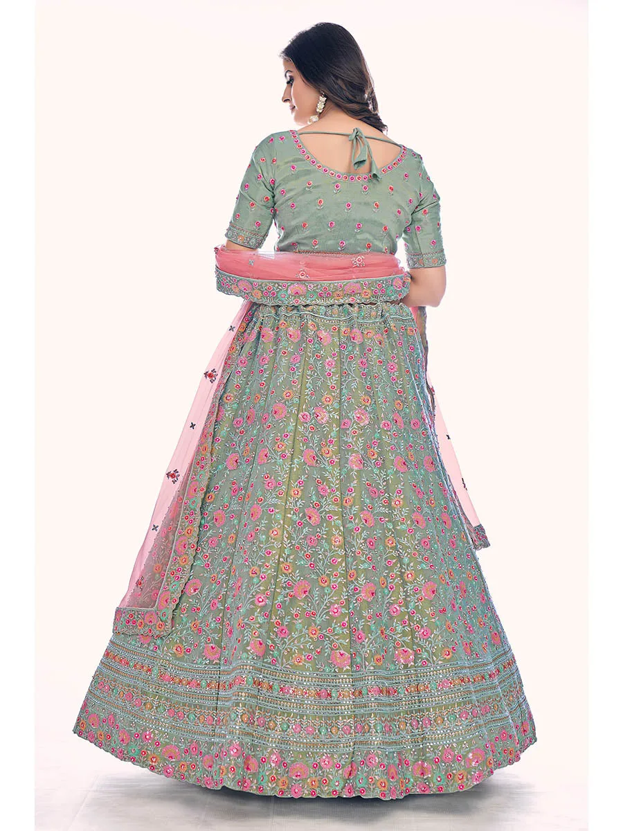 Green Gota Silk Embroidered Designer Lehenga Choli