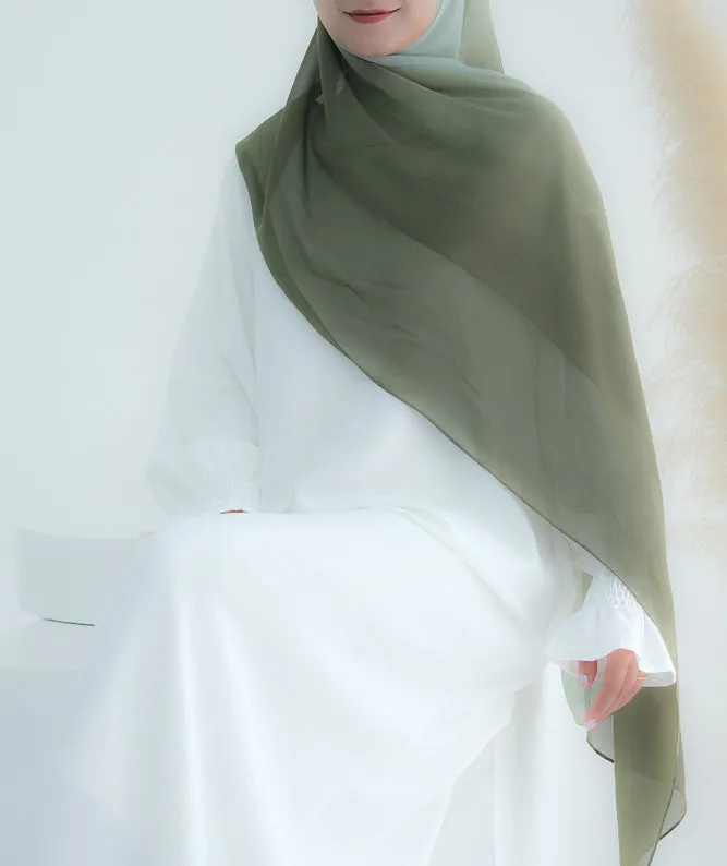 Green Gray Ombre scarf rectangular hijab in chiffon premium quality