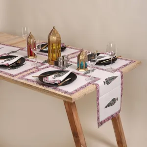 Green Hand Block Leaf Print Cotton Table Runner