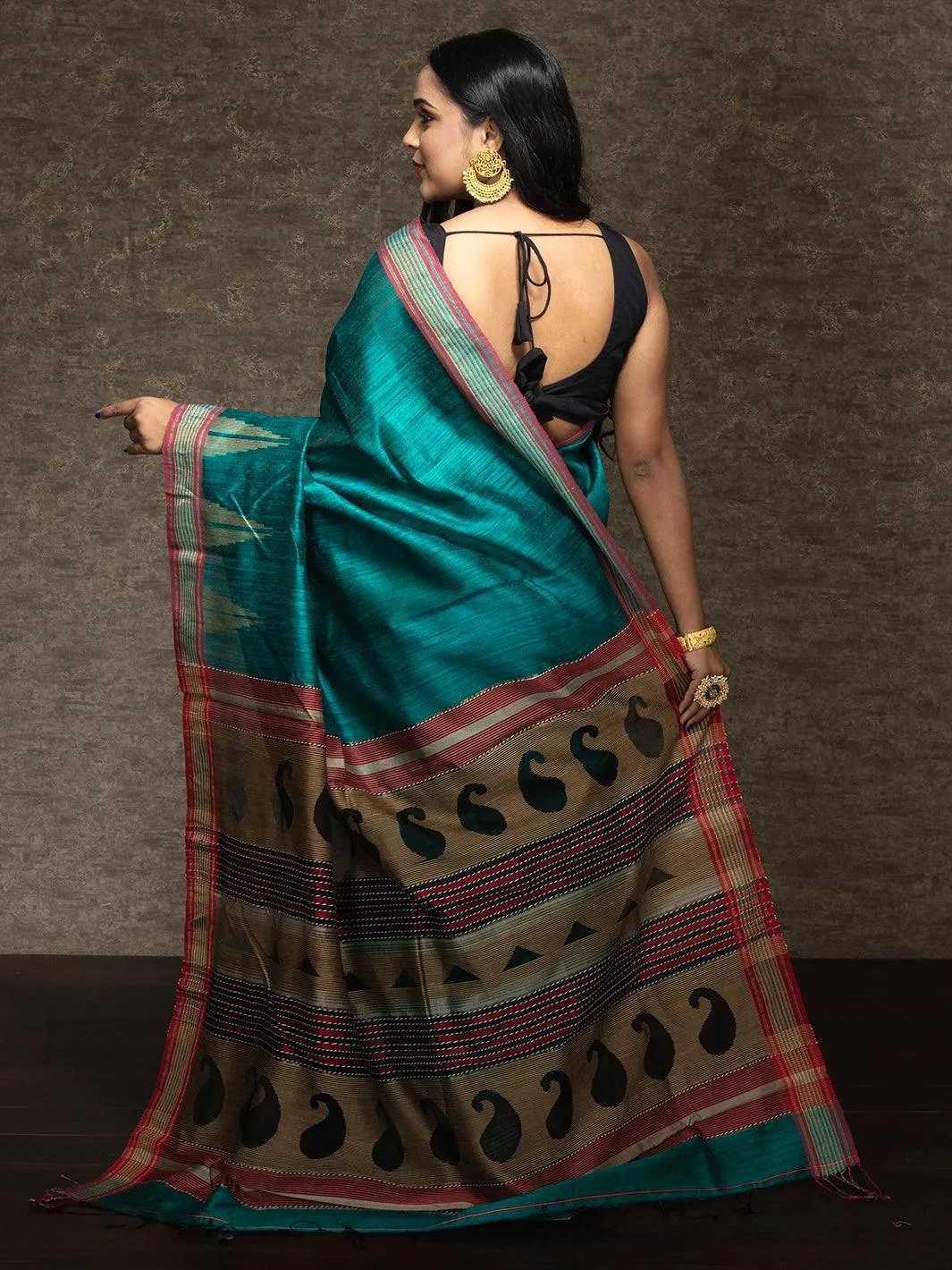 Green Handwoven Matka Silk Jamdani Saree