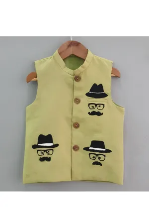 Green hat moustache glasses hand embroidered jacket