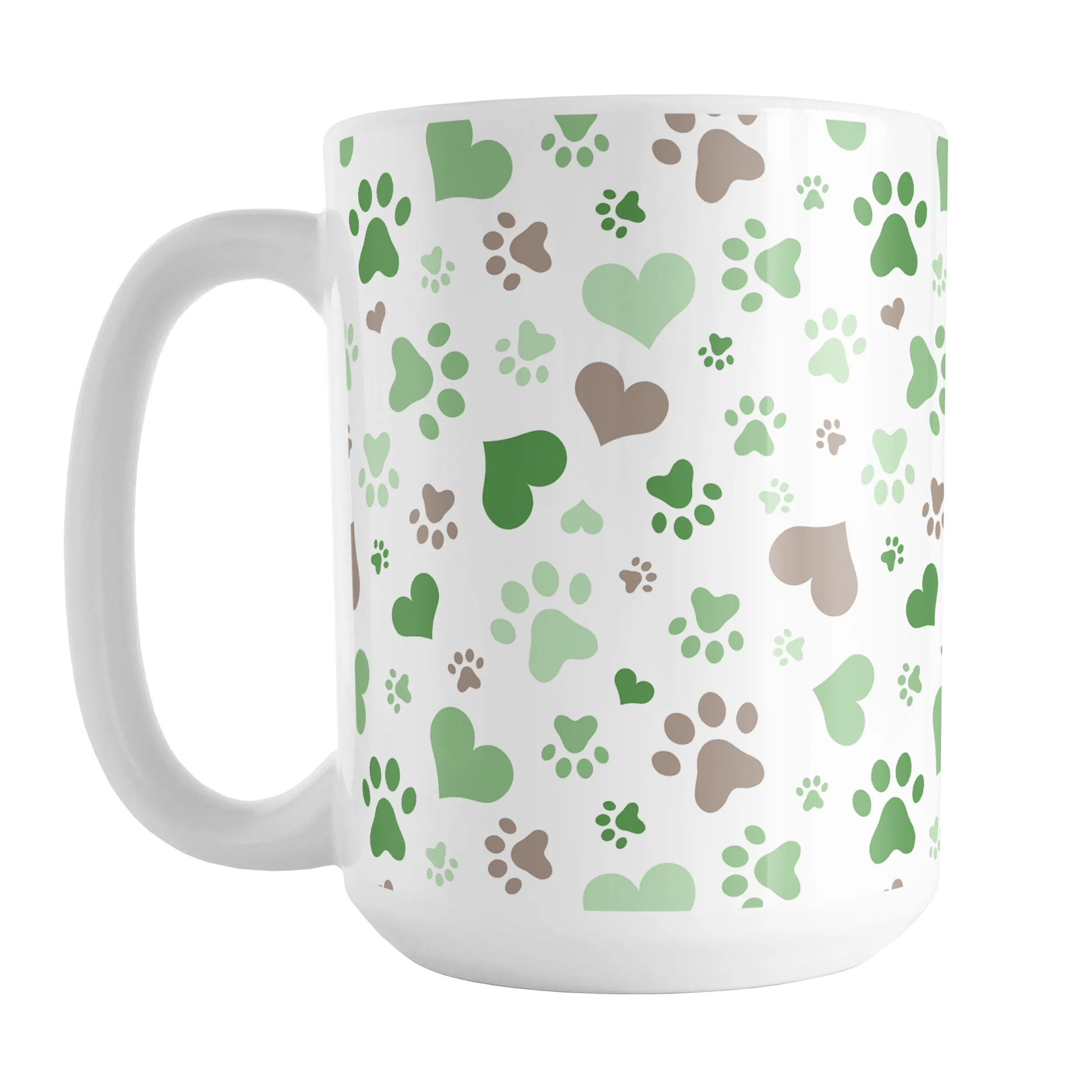 Green Hearts and Paw Prints Mug