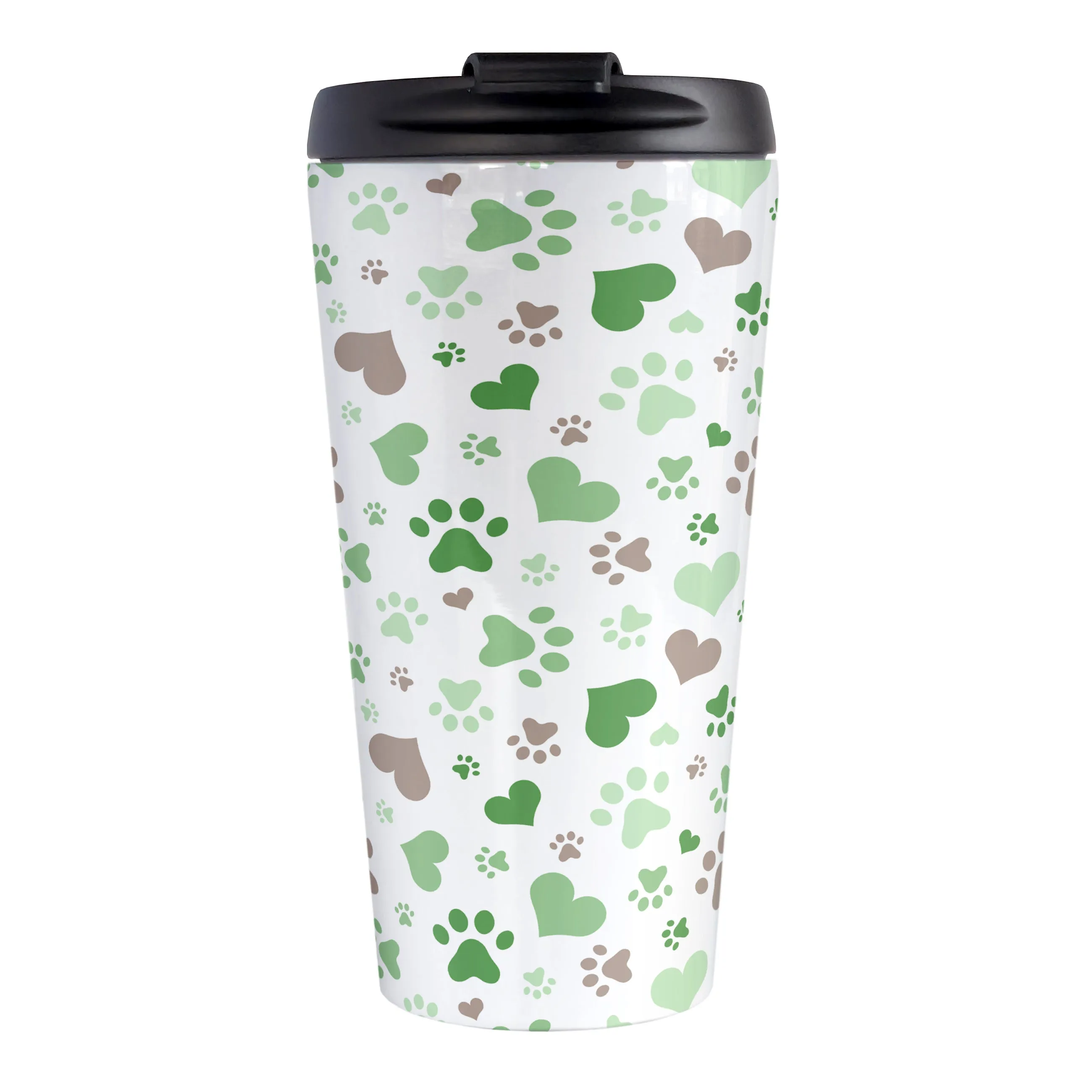 Green Hearts and Paw Prints Travel Mug