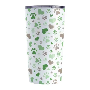 Green Hearts and Paw Prints Tumbler Cup