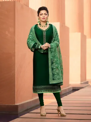 Green In Combination Traditional Embroidered Churidar Suit