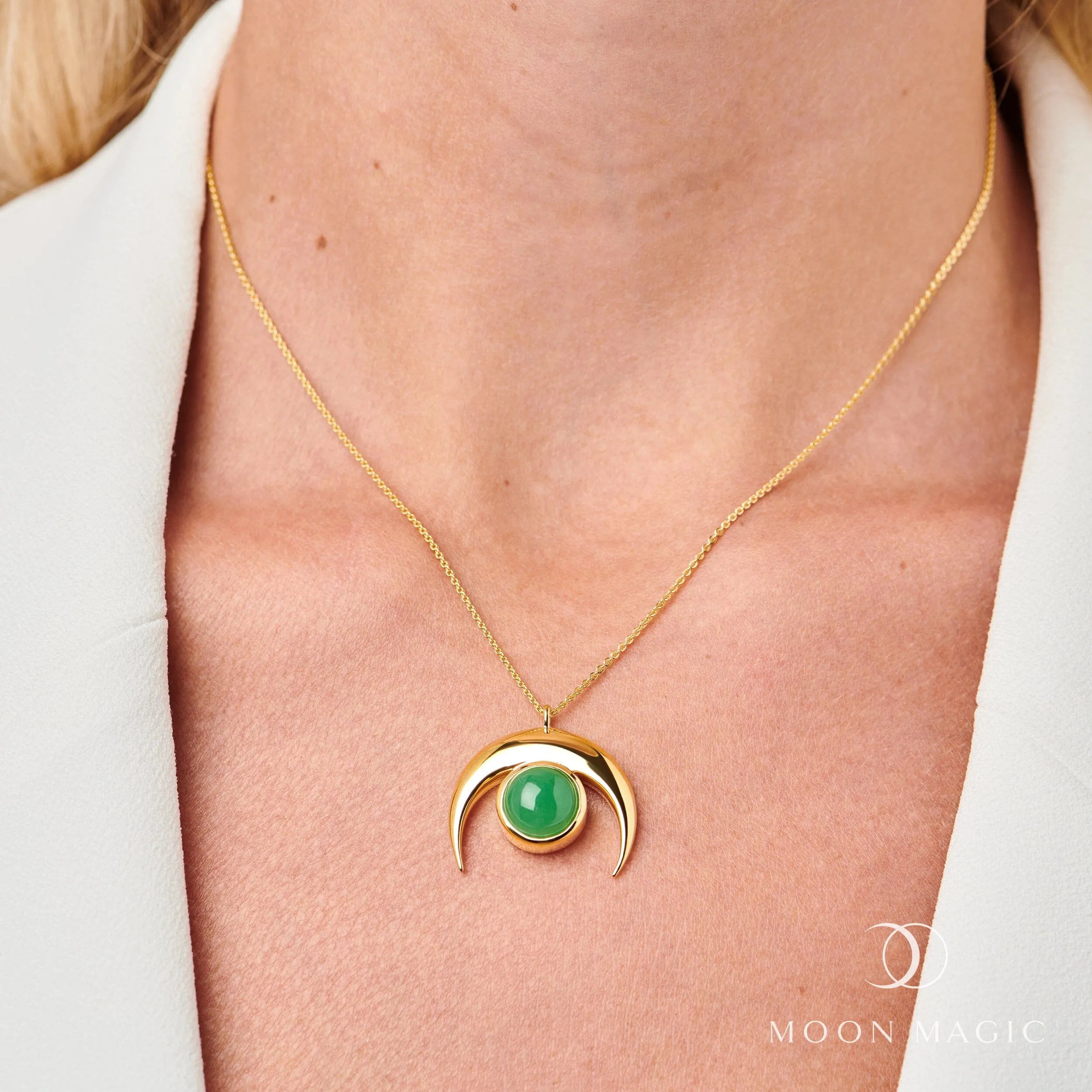 Green Jade Necklace - Crescent Moon