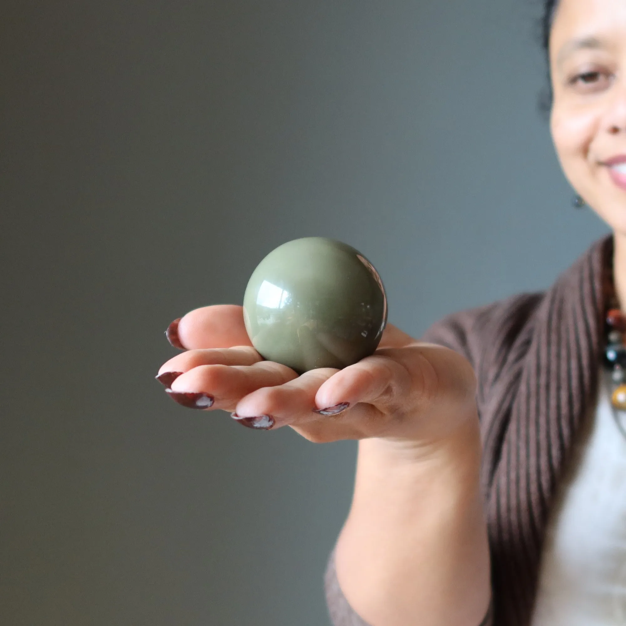 Green Jasper Sphere Olive Branch Crystal Ball