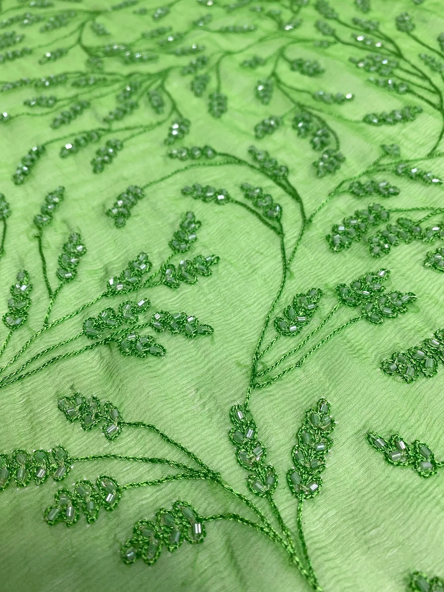 Green JEC-176-24 Sequins & Beads on Silk Chiffon