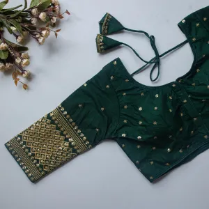 Green Kashish Silk Blouse with Beautiful Embroidery and Sequined Touch