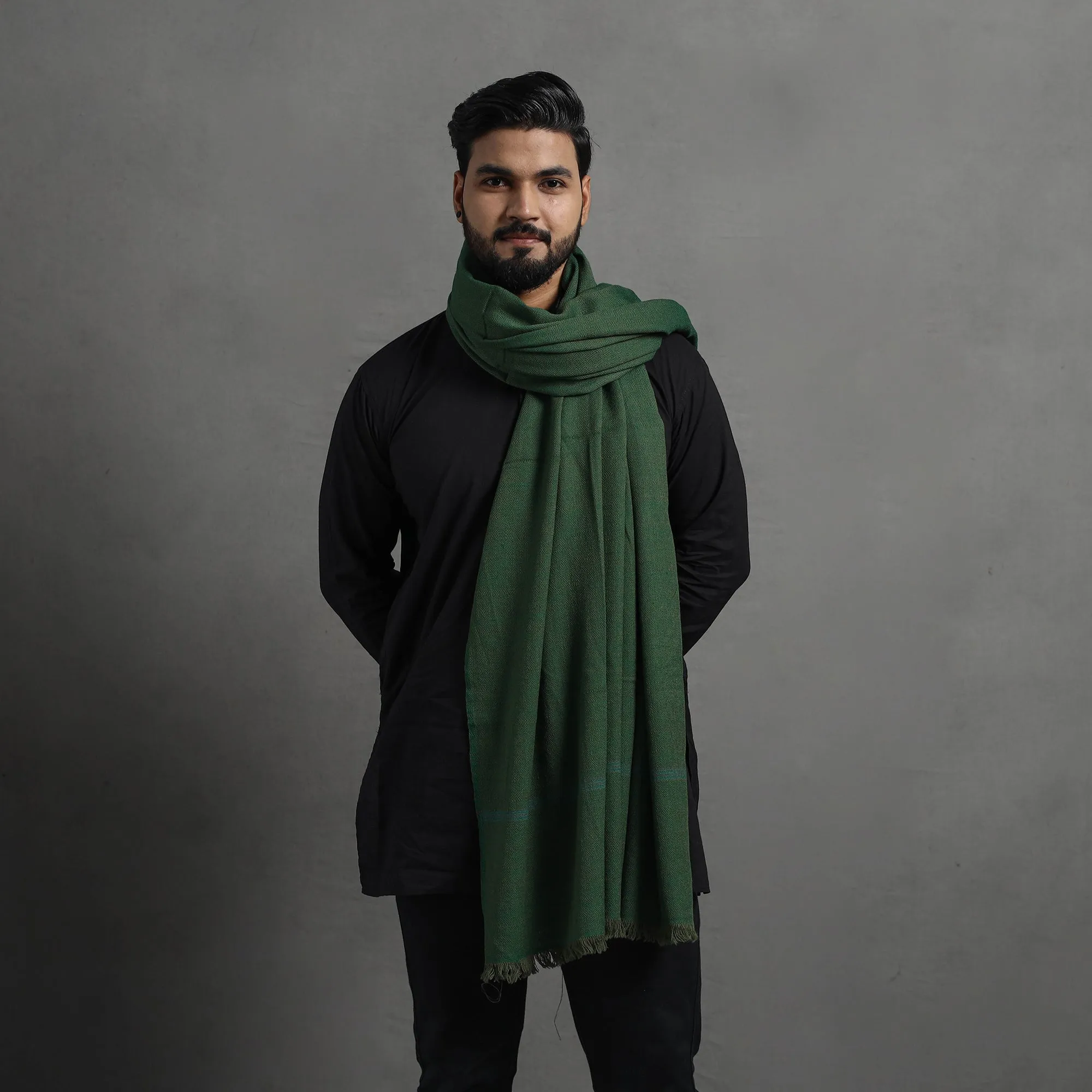 Green - Kumaun Handwoven Pure Merino Wool Shawl for Men 02