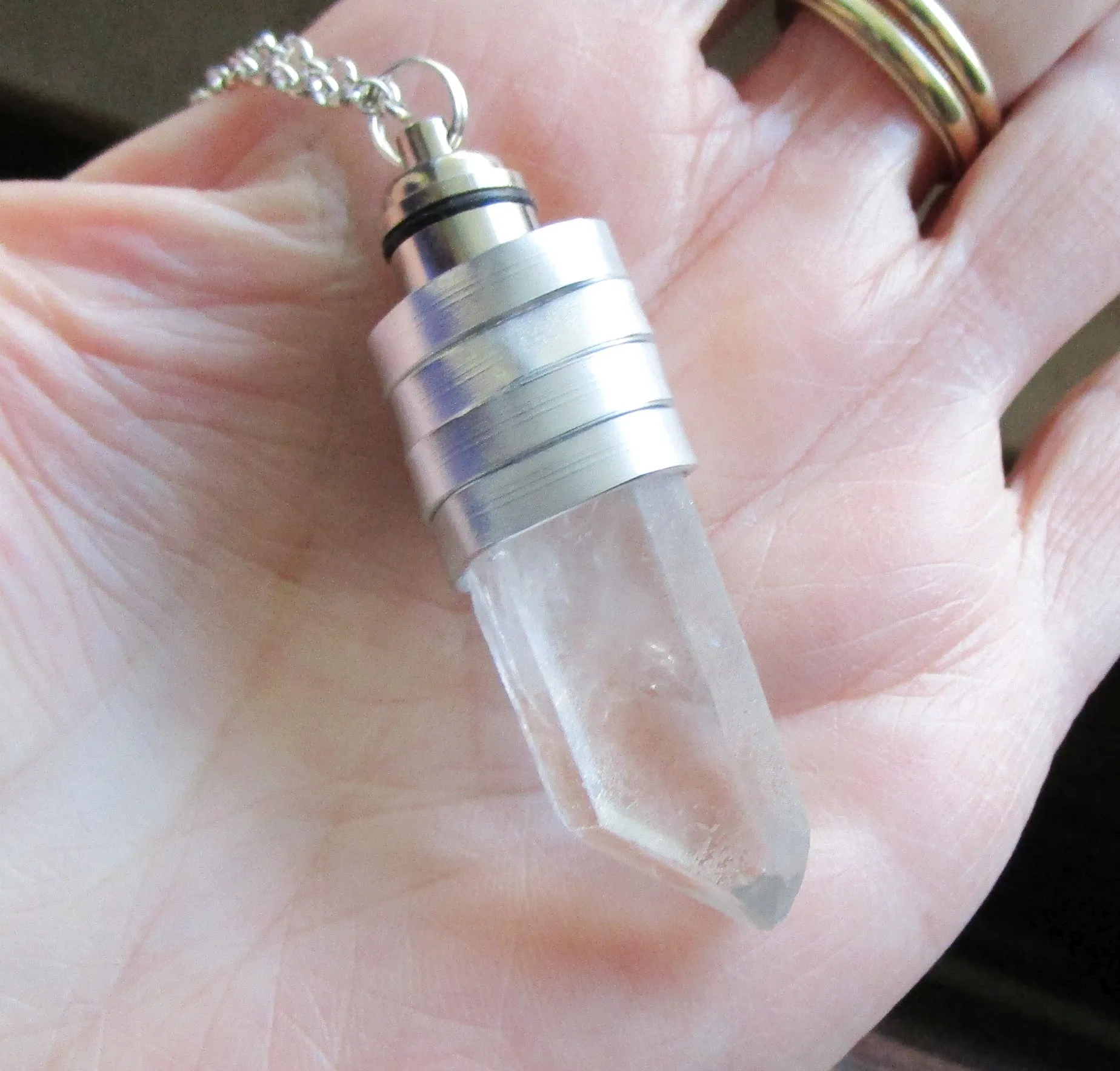 Green Light Up Natural Quartz Crystal Pendant Necklace