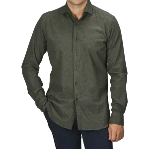 Green Melange Cotton Flannel Tailor Fit Shirt