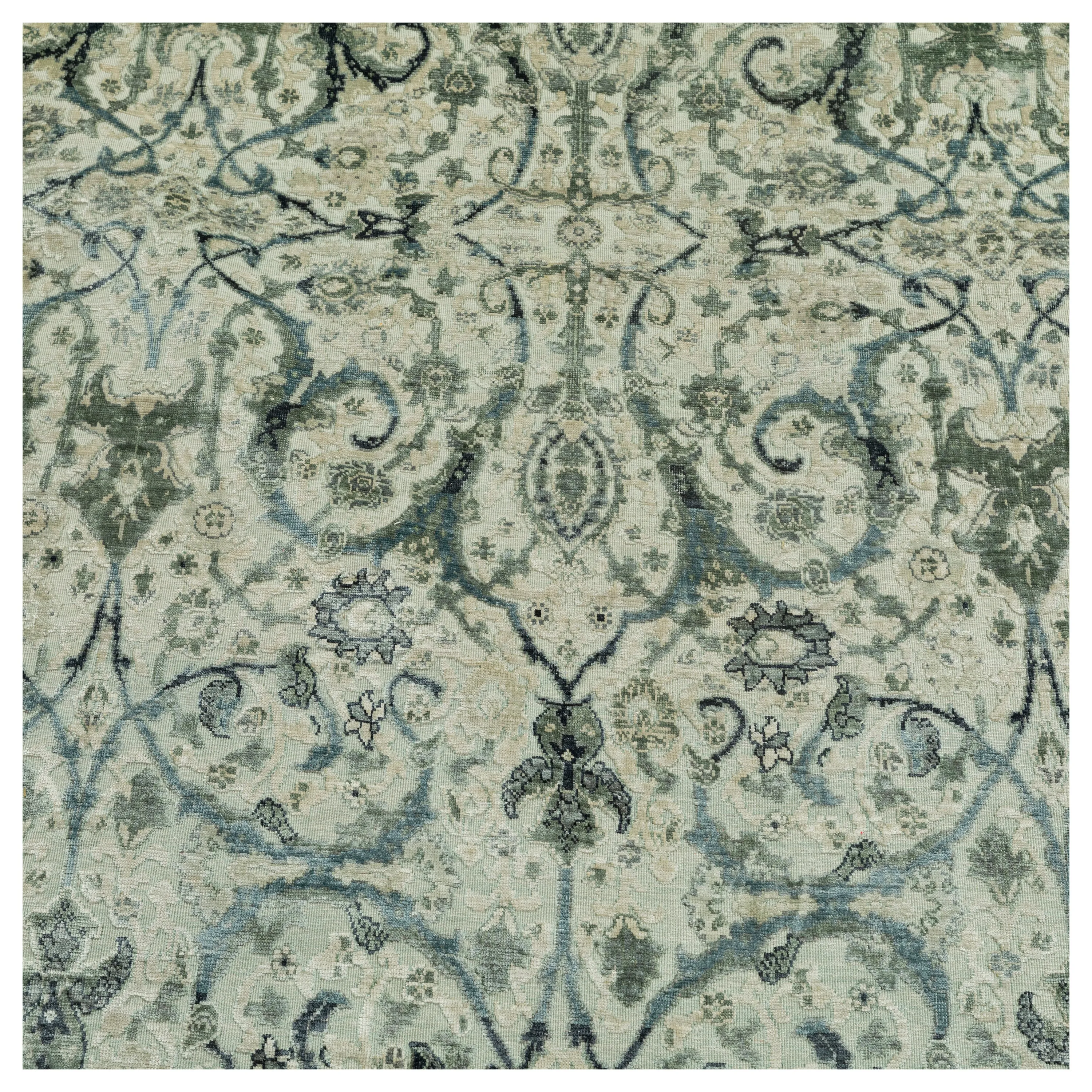 Green Mosaic Transitional Silk Rug - 8'11" x 12'2"