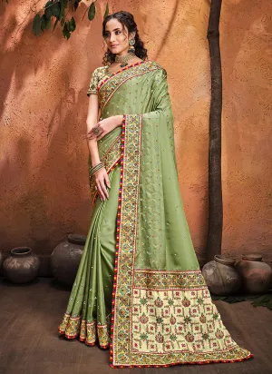 Green Multi Embroidered Designer Saree