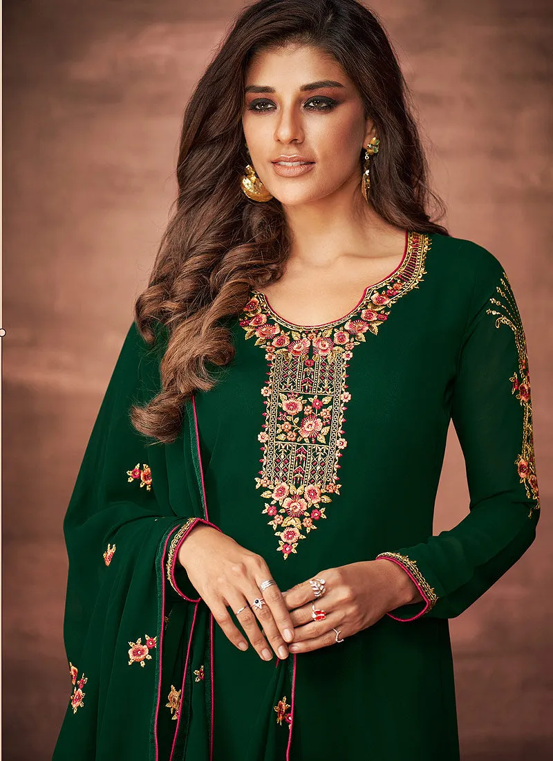 Green Multi Embroidered Pant Style Suit