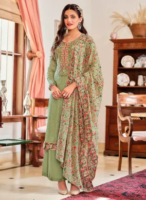 Green Multi Embroidered Traditional Palazzo Suit