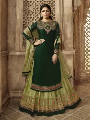 Green Multi Embroidered Wedding Lehenga Kurti Set