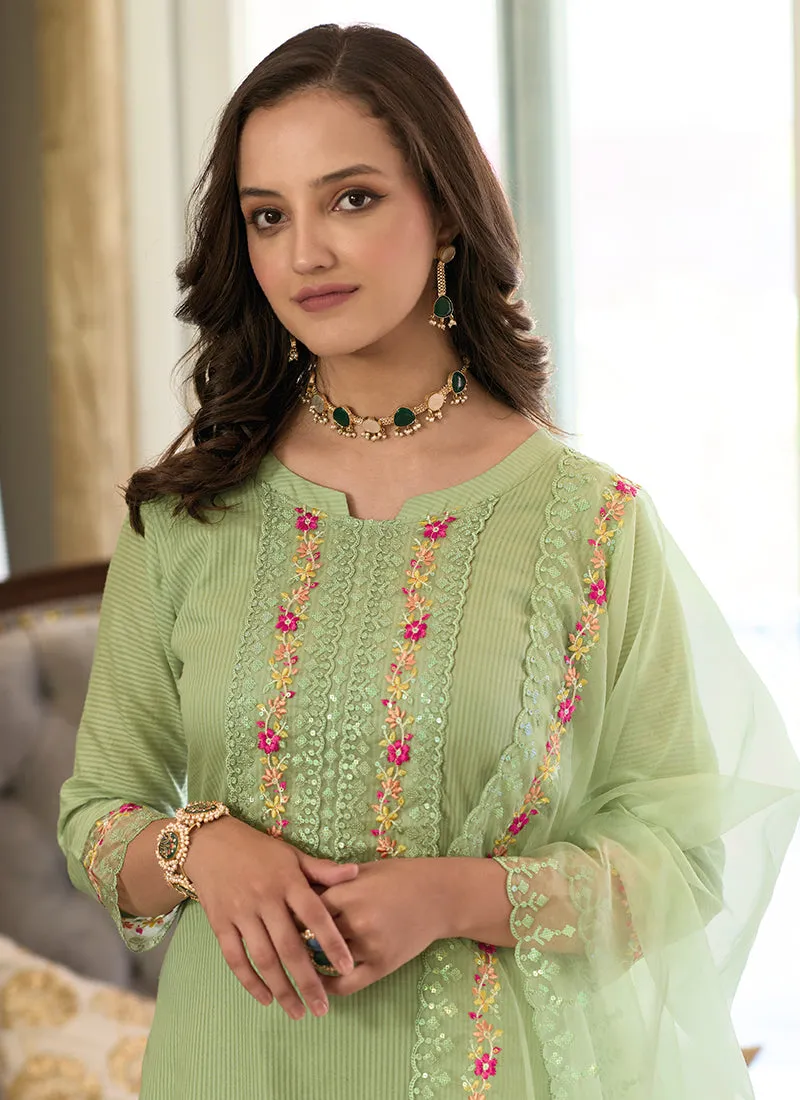 Green Multi Embroidery Traditional Salwar Kameez