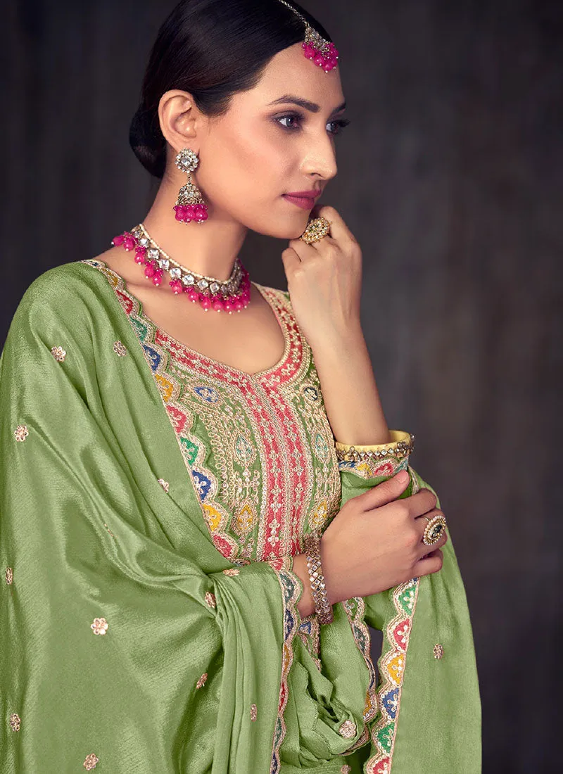 Green Multi Embroidery Wedding Lehenga Kurti And Dupatta