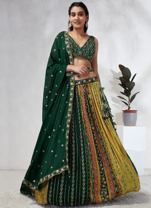 Green Multicoloured Tradition Embroidery Wedding Lehenga Choli