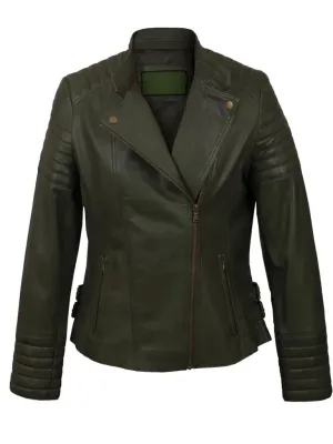 Green Notch Style Biker Leather Jacket