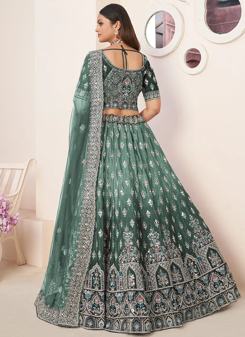 Green Ombré Embroidery Wedding Lehenga Choli