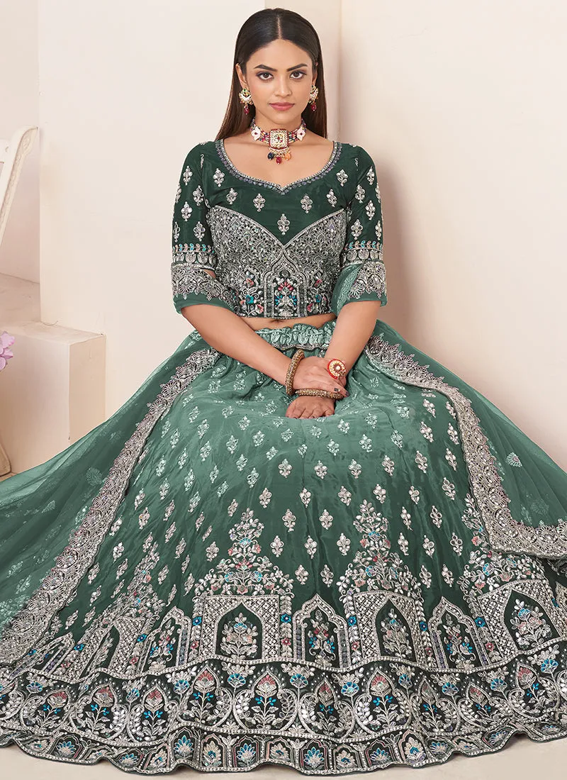 Green Ombré Embroidery Wedding Lehenga Choli