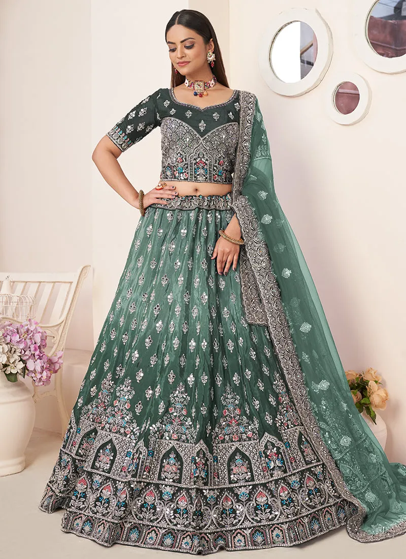 Green Ombré Embroidery Wedding Lehenga Choli