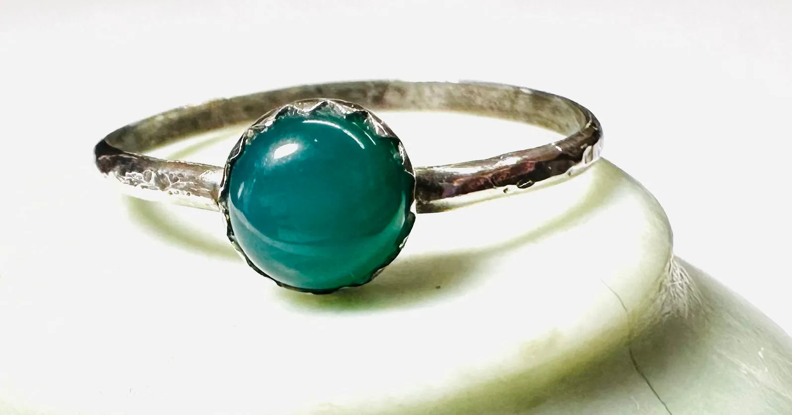 Green Onyx Ring, Size 9 Sterling Ring, Stacking Ring