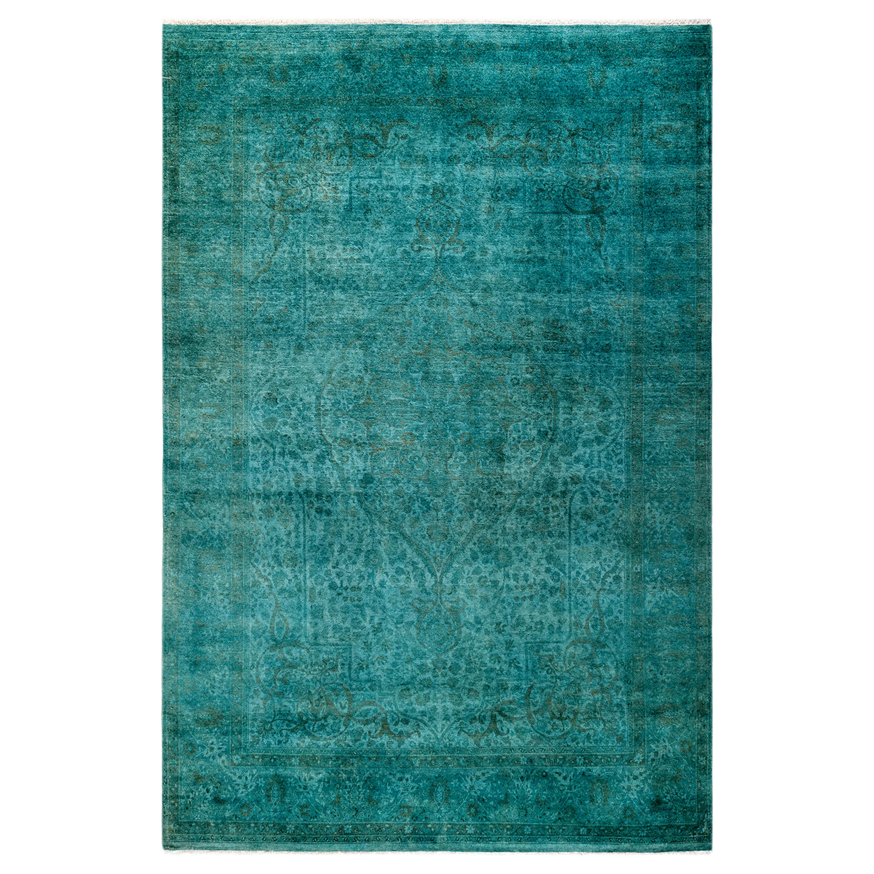 Green Overdyed Wool Rug - 6' 1" x 9' 0"