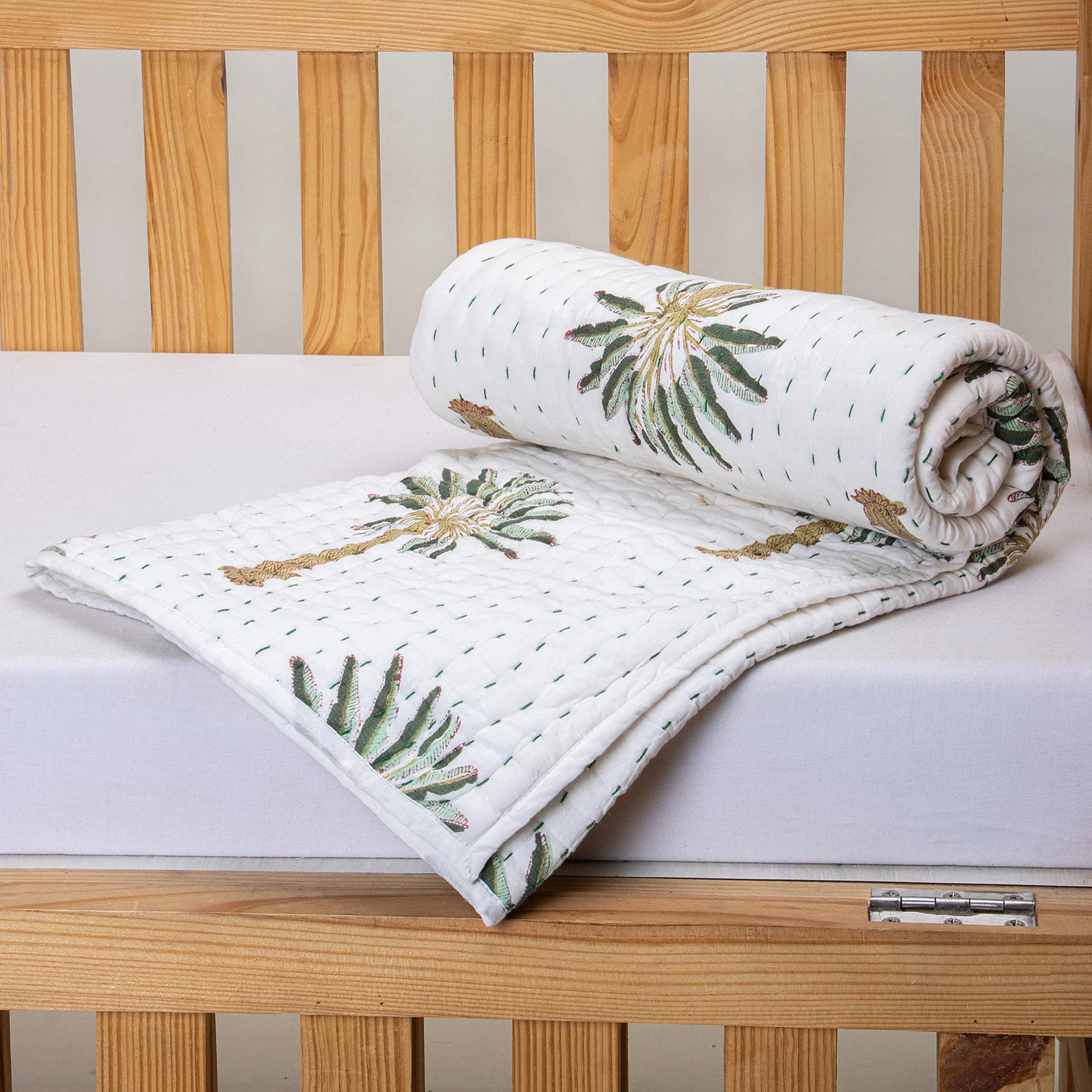 Green Palm Tree Mulmul Cotton Baby Quilt Blanket