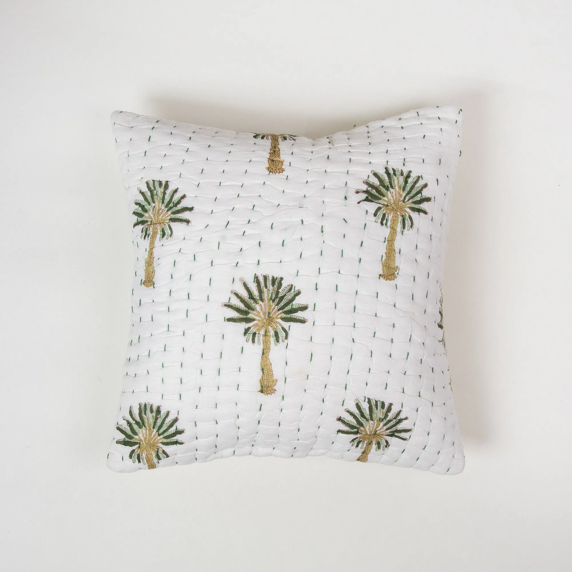 Green Palm Tree Printed Kantha 18x18 Cushion Covers