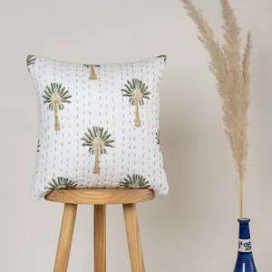 Green Palm Tree Printed Kantha 18x18 Cushion Covers