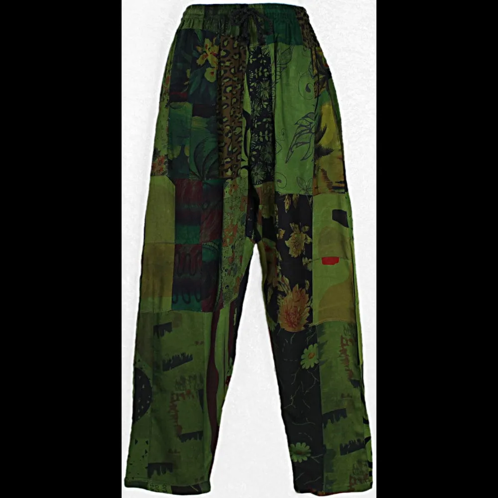 Green Patchwork Long Pants