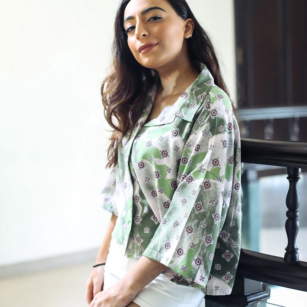 Green patterned shirt