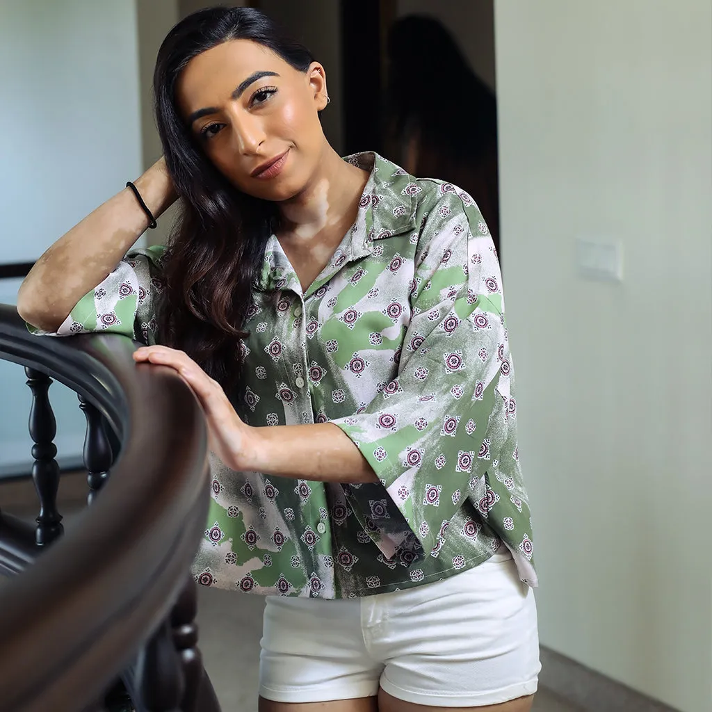 Green patterned shirt