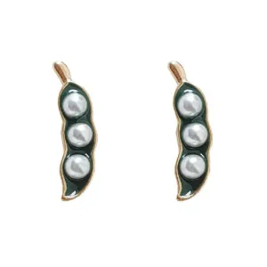 Green Pea White Pearl Beans Invisible Clip On Stud Earrings