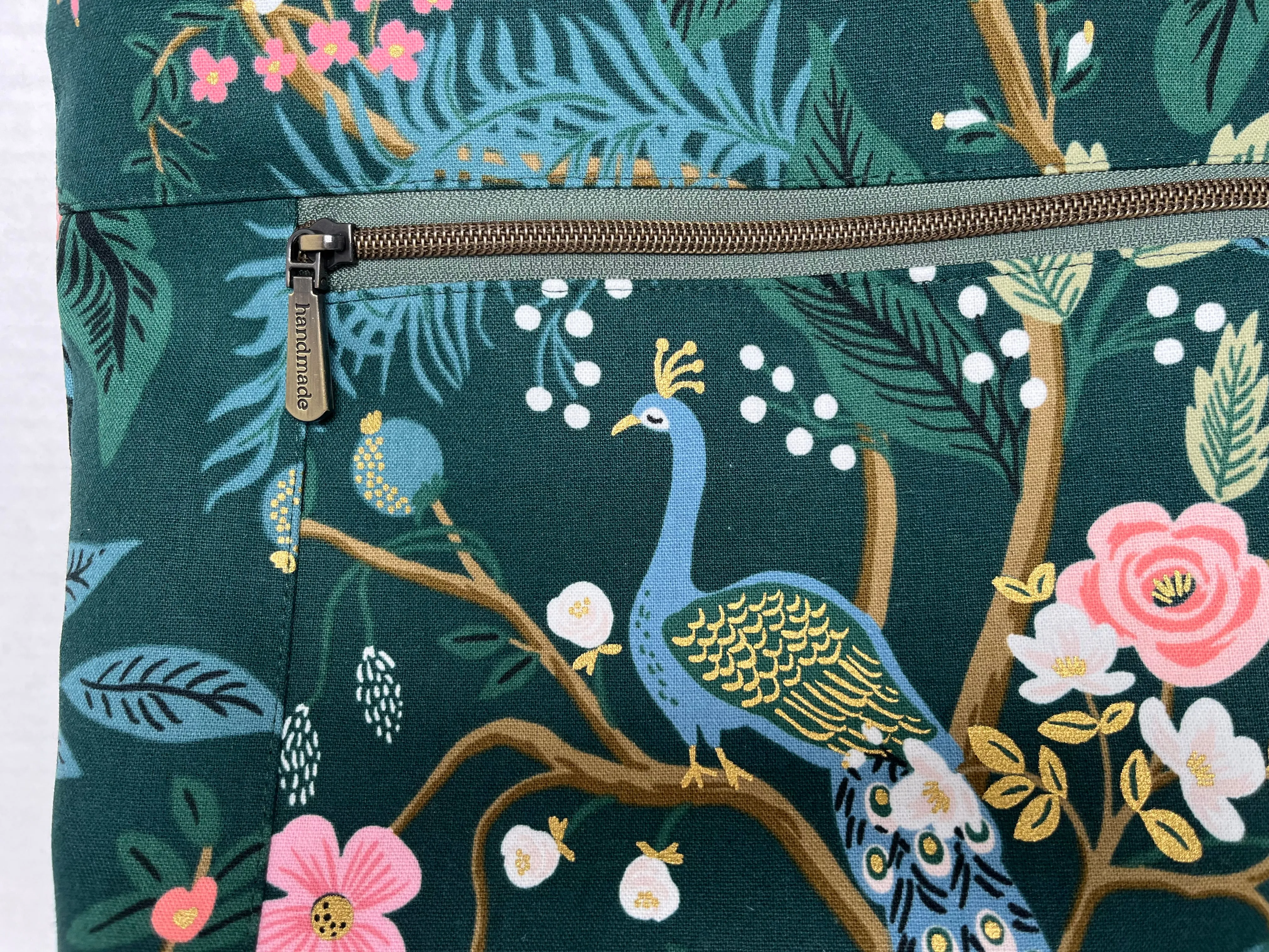 Green Peacock Themed Rifle Paper Co Canvas Cross body Tote Bag